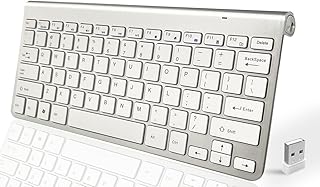 Vickey Wireless Keyboard, Rechargeable Compact Keyboard with Media Hotkeys Slim Keyboard for Computer Desktop PC Laptop Surface Smart TV and Windows 11/10/8/7/X/XP USB Keyboard- Silver