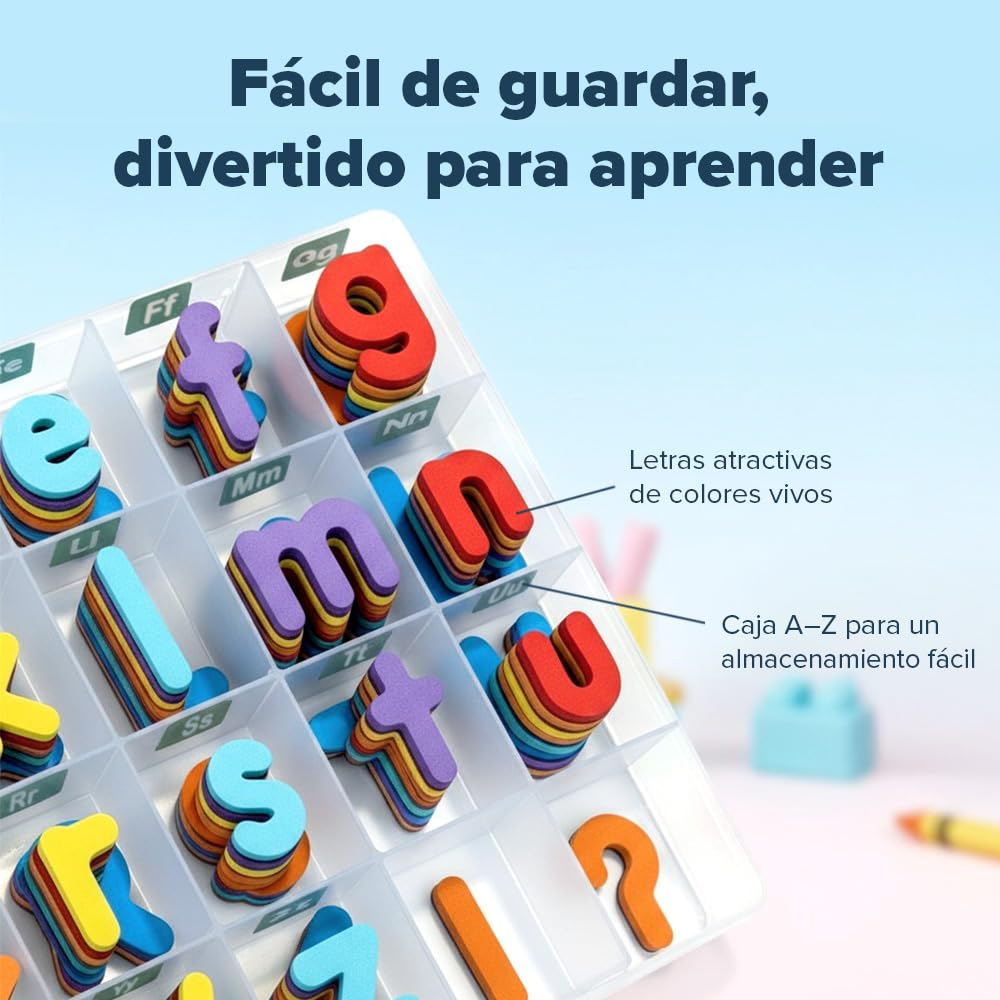 Letras y Números Magnéticos para Niños - Conjunto Completo: 182 Letras y 81 Números y Símbolos - Imanes Gruesos de Espuma para la Nevera - Incluye 2 Cajas, Pizarra Magnética, Rotuladores y Borrador