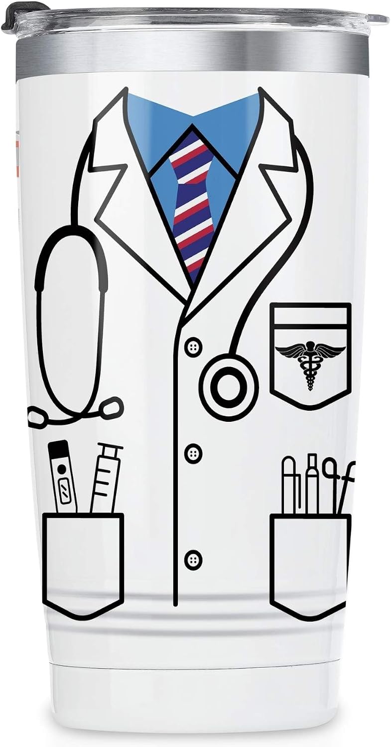 Onebttl White Coat Ceremony Gifts for Doctors - 20 oz/590 ml Stainless Steel Insulated Tumbler with Straw, Lid - Medical School Graduation Gifts for New Doctor, Med Students - (White)