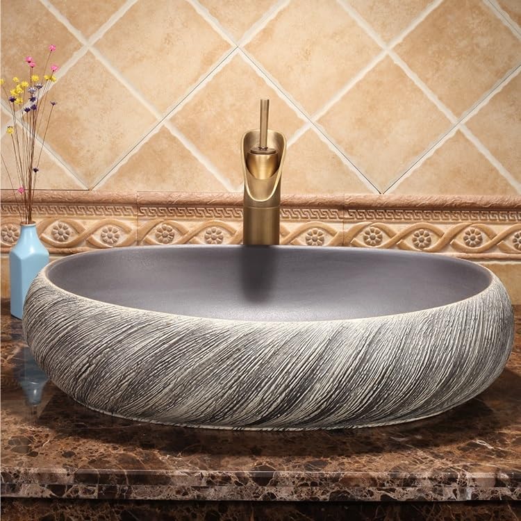Okrągły ceramiczny zlew w stylu retro – artystyczna umywalka na blat do łazienki stylowa dekoracja łazienki trwała i łatwa do czyszczenia idealna do remontu domu
