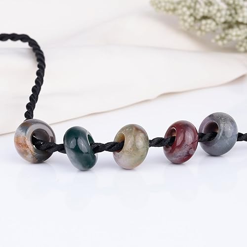 Miniatura 36 de Amogeeli Rondelle - Cuentas de piedra de agujero grande para hacer joyas, cuentas sueltas europeas, paquete de 15 Multicolor/Jaspe de sésamo,#2