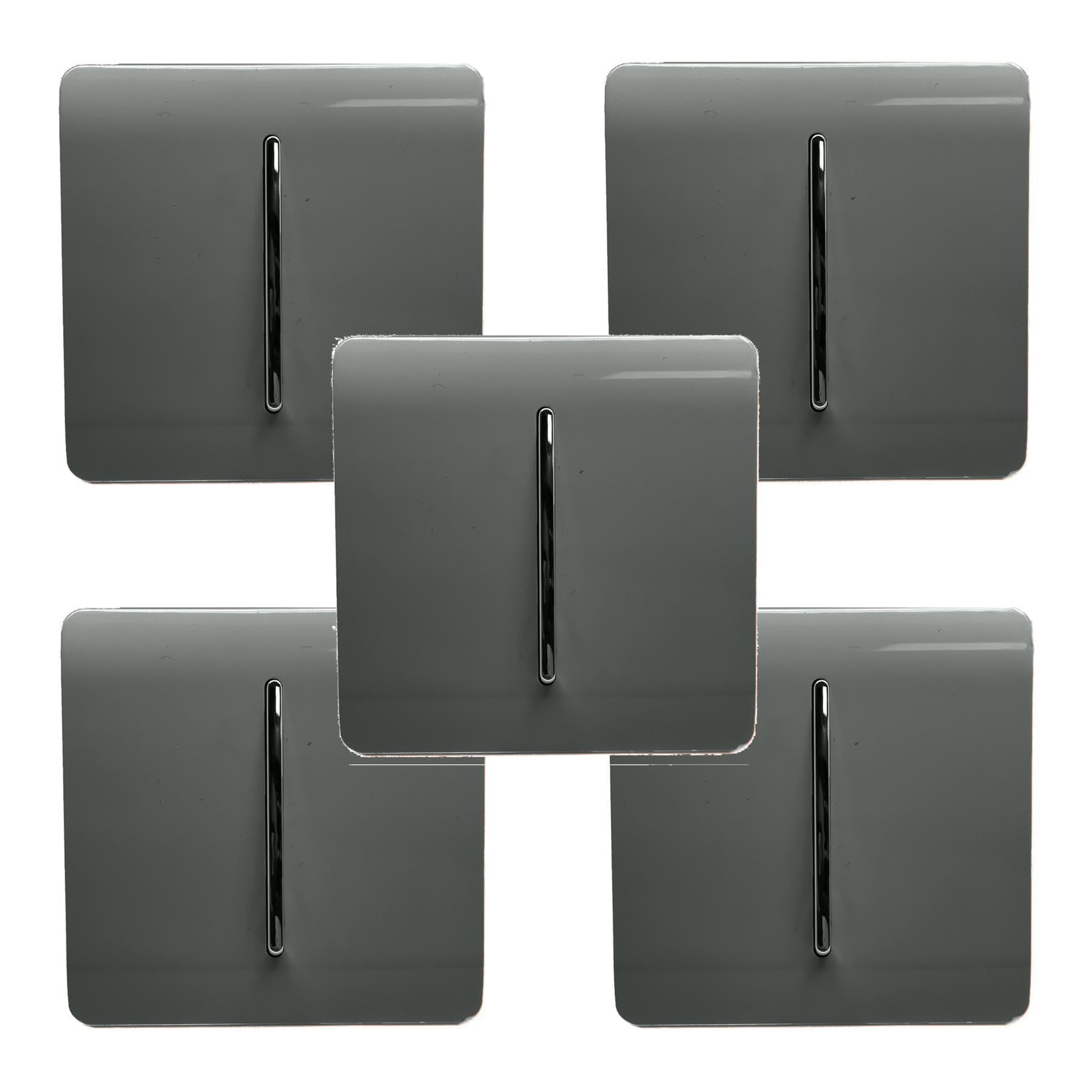 Trendi Modern 1 Gang 1 or 2 way Screwless Rocker Light Switch in Charcoal Grey (Pack of 5)