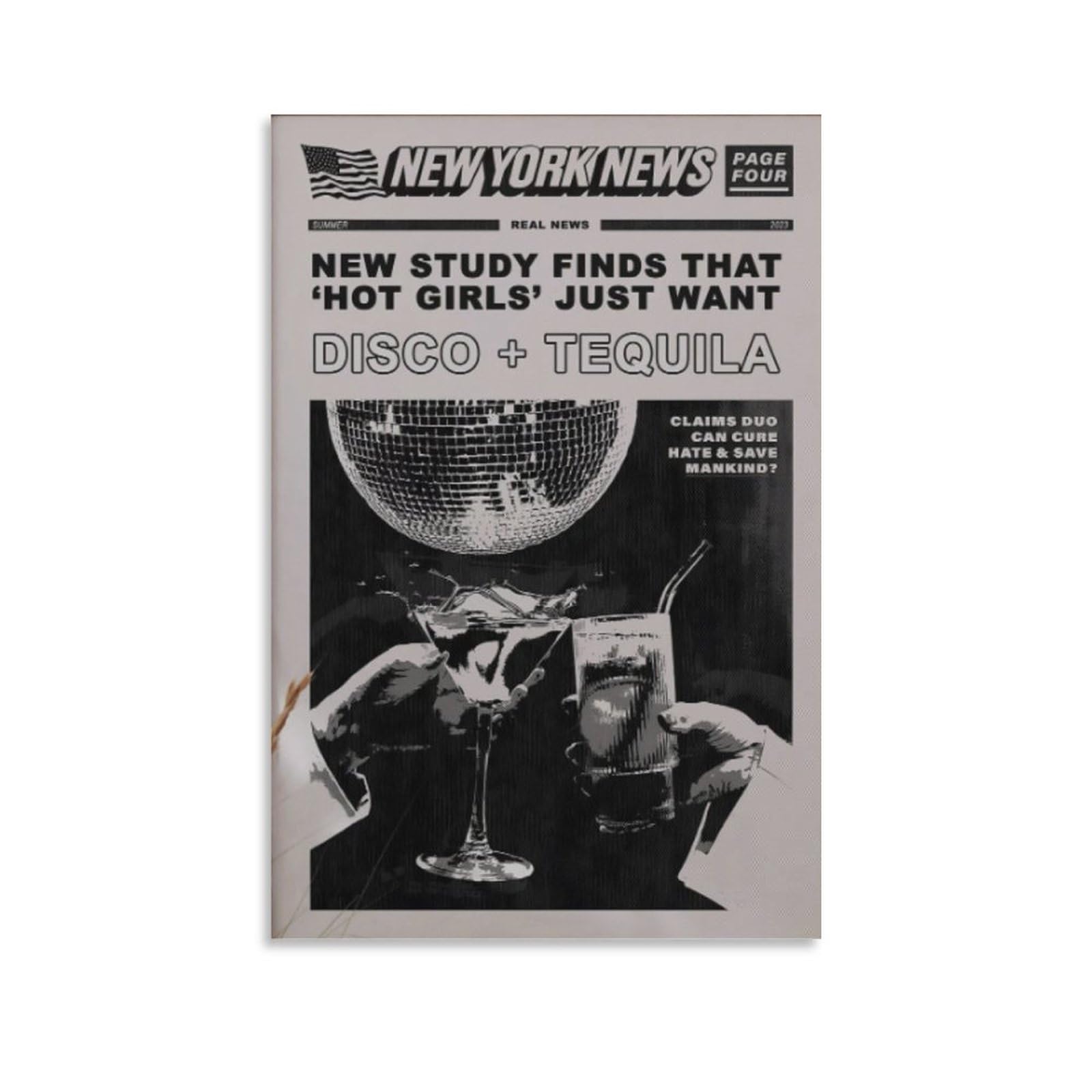 Disco Tequila Poster Women's Disco Ball Wall Art Retro Vintage Print Disco 70's Party Printable Digi Canvas Wall Art Prints for Wall Decor Room Decor Bedroom Decor Gifts 16x24inch(40x60cm) Unframe-s