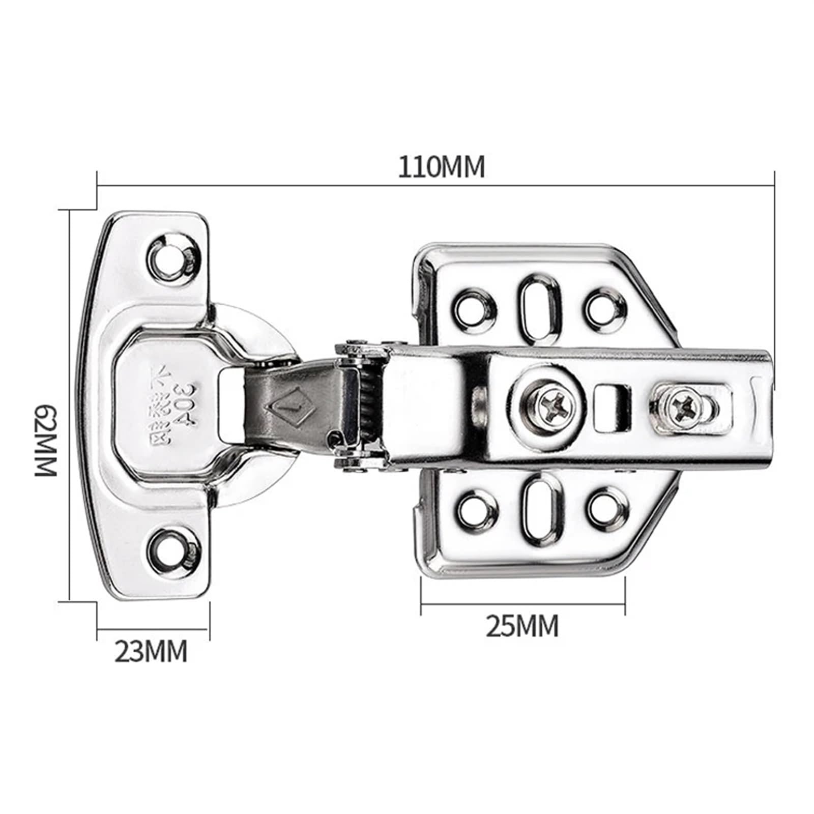 Zawiasy do drzwi, 10 szt. Hydrauliczny zawias do drzwi szafki z cichą sprężyną 304 stal nierdzewna 110x62mm(Middle bend (10Pcs))