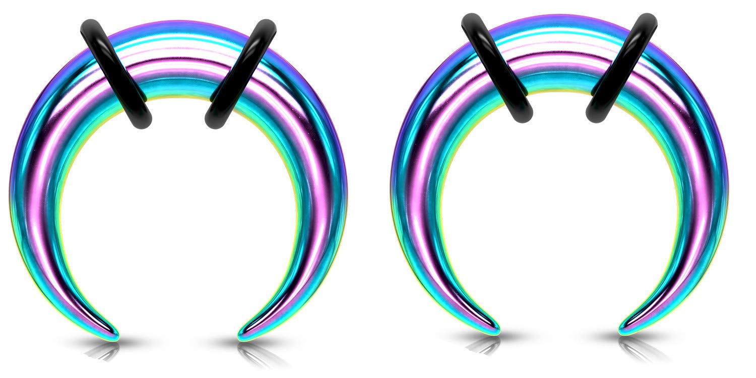 Pair 0g 2g 4g 6g 8g 10g 12g Rainbow Steel Ear Plugs Tunnels Tapers Pinchers Horseshoes Gauges Septum