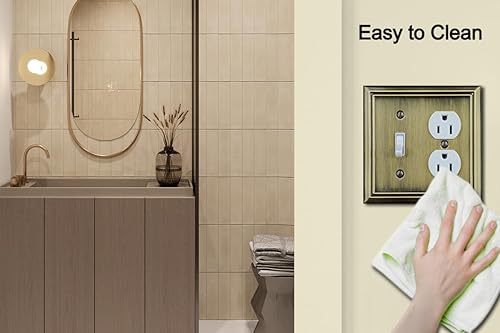 Miniatura 6 de OKAWYC Adler - Placa de pared de metal para interruptor de luz dúplex de palancadúplex, paquete de 2 unidades de latón antiguo, cubierta de salida