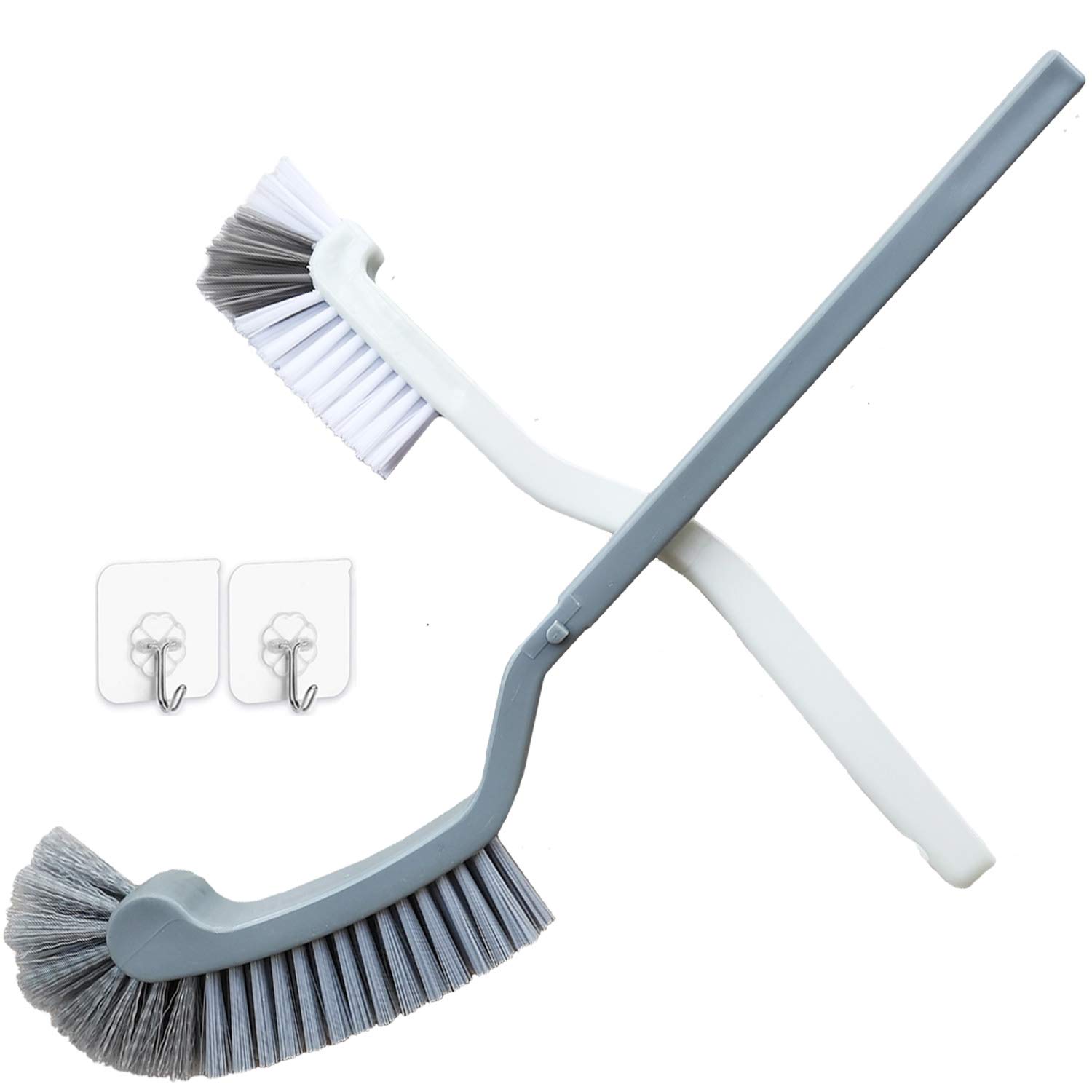 Bathroom Brushes Kitchen Cleaning Brush set Toilet bowl Brush Scrub Brush Home Cleaner Floor Stiff Bristles with Adhesive Hooks Plastic handle Durable 13.5-Inch Deep Cleaning (Grey)