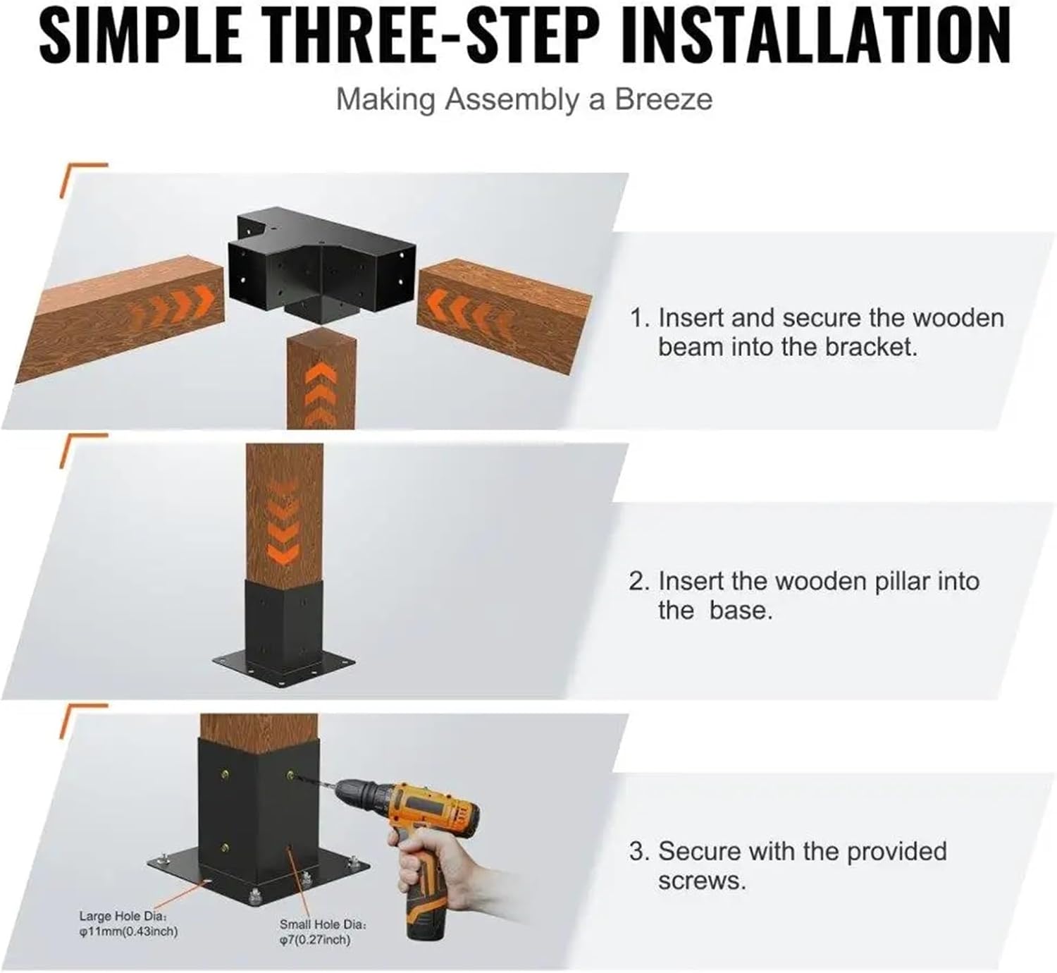 4PCS Pergola Bracket Kit 4x4 Heavy Duty Corner Brackets for DIY Wood Projects, Easy Install Post Base for gazebos & Patios
