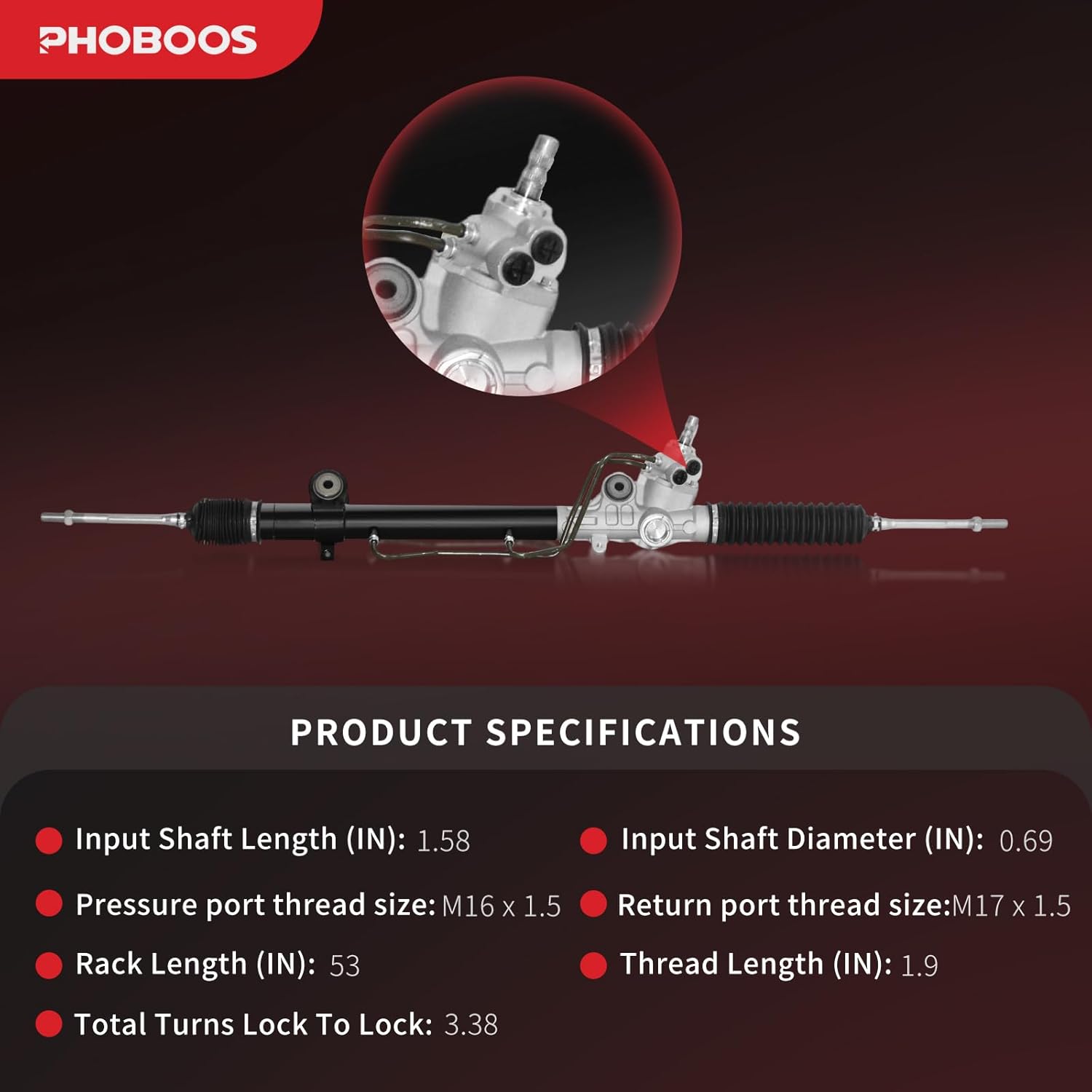 PHOBOOS Hydraulic Power Steering Rack and Pinion Assembly Compatible with Toyota Tacoma 2005-2014 2.7L Base, Tacoma X-Runner 2005-2013 4.0L, RWD ONLY, New Unit, Ref. 26-2647,【Rack Length: 53 inch】