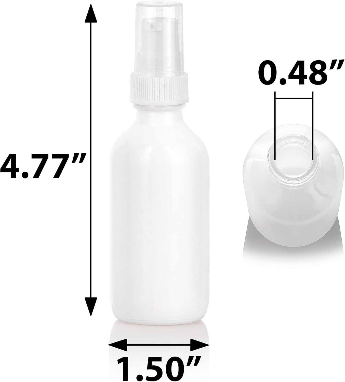 JUVITUS 2 oz High Shine Gloss White Glass Boston Round Bottle with White Treatment Pump (24 Pack)