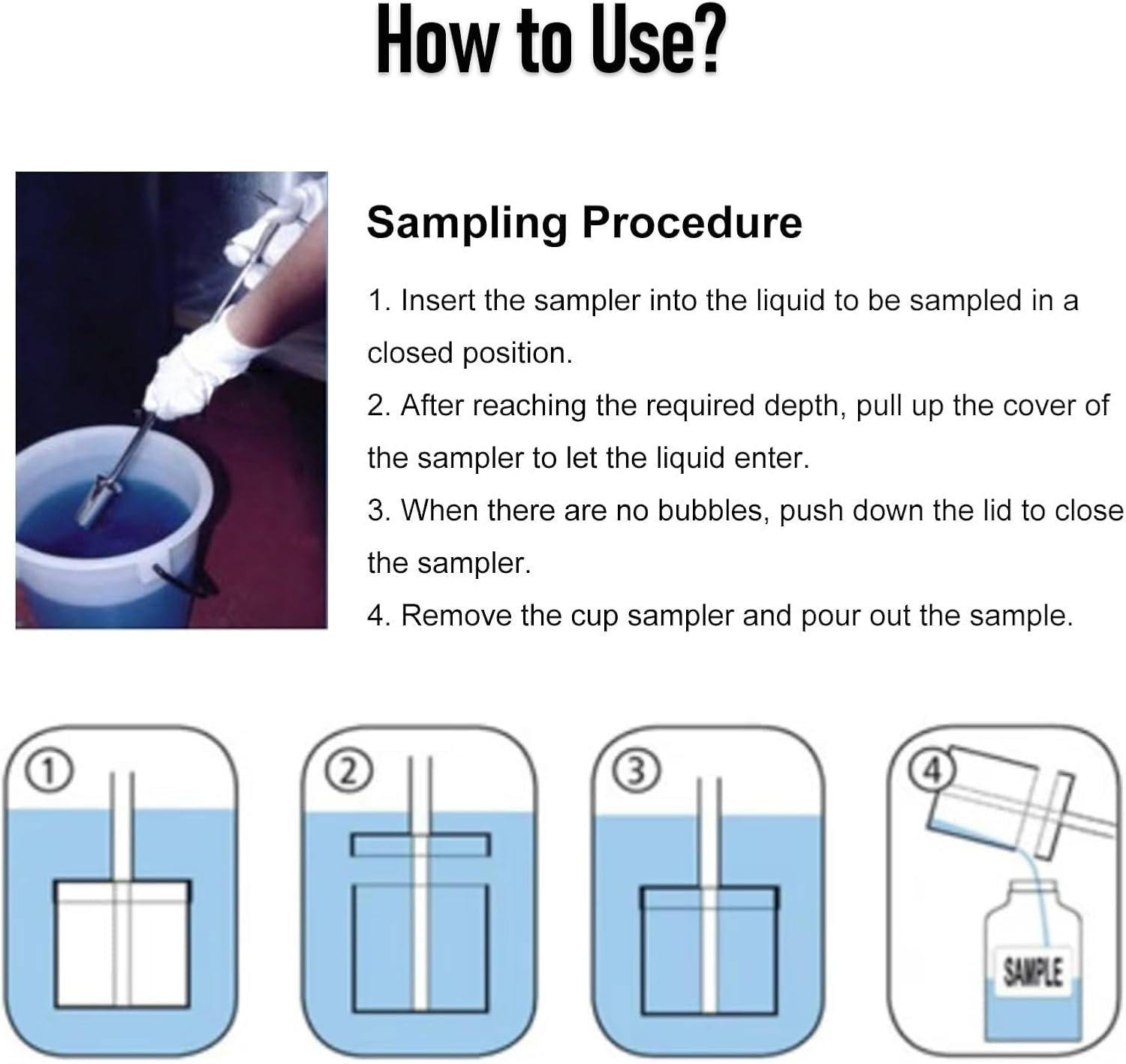 Stainless Steel Dipper Cup,Viscous Liquid Sampler Ladle for Laboratory Factory Pipeline Water Collecting,Drum Thief Sampler Easy Operation Sampling Probe Kit,200ml,1.5m(4.9ft)