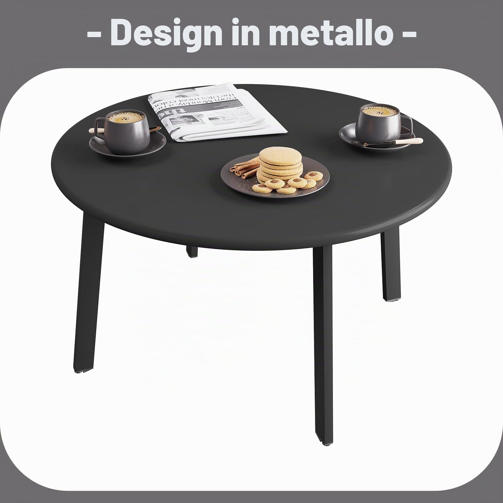eSituro Tavolo da Giardino, Tavolo da Esterno, Tavolino Salotto Rotondo, Tavolino da Balcone, Stile Industriale, per Interni ed Esterni, in Metallo Nero, φ70xH40cm