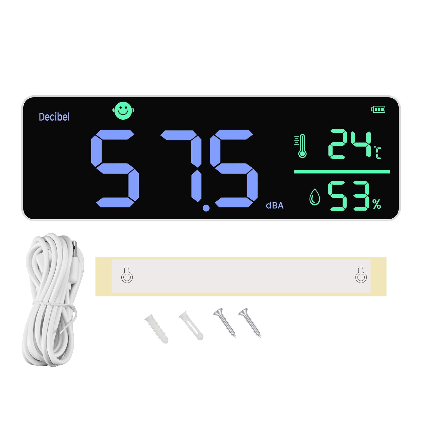 Pasuihcay DM1306D Digital Decibel Sound Meter Smart Wall Mounted Noise Detector 30-130DB Temperature and Humidity Monitor