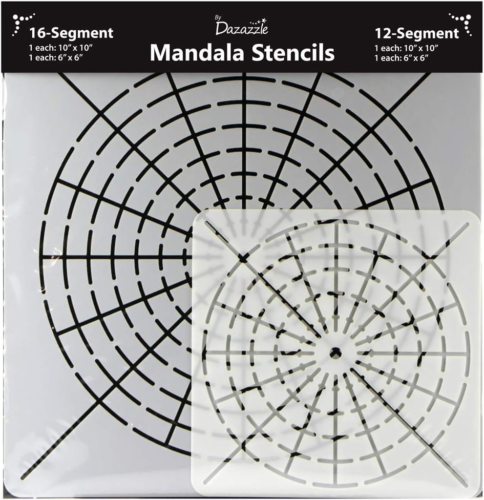 Mandala Stencils for Dot Painting - Set of 4 Stencils - 16 Segment - Small 6x6 and Large 10x10-12 Segment Small 6x6 and Large 10x10