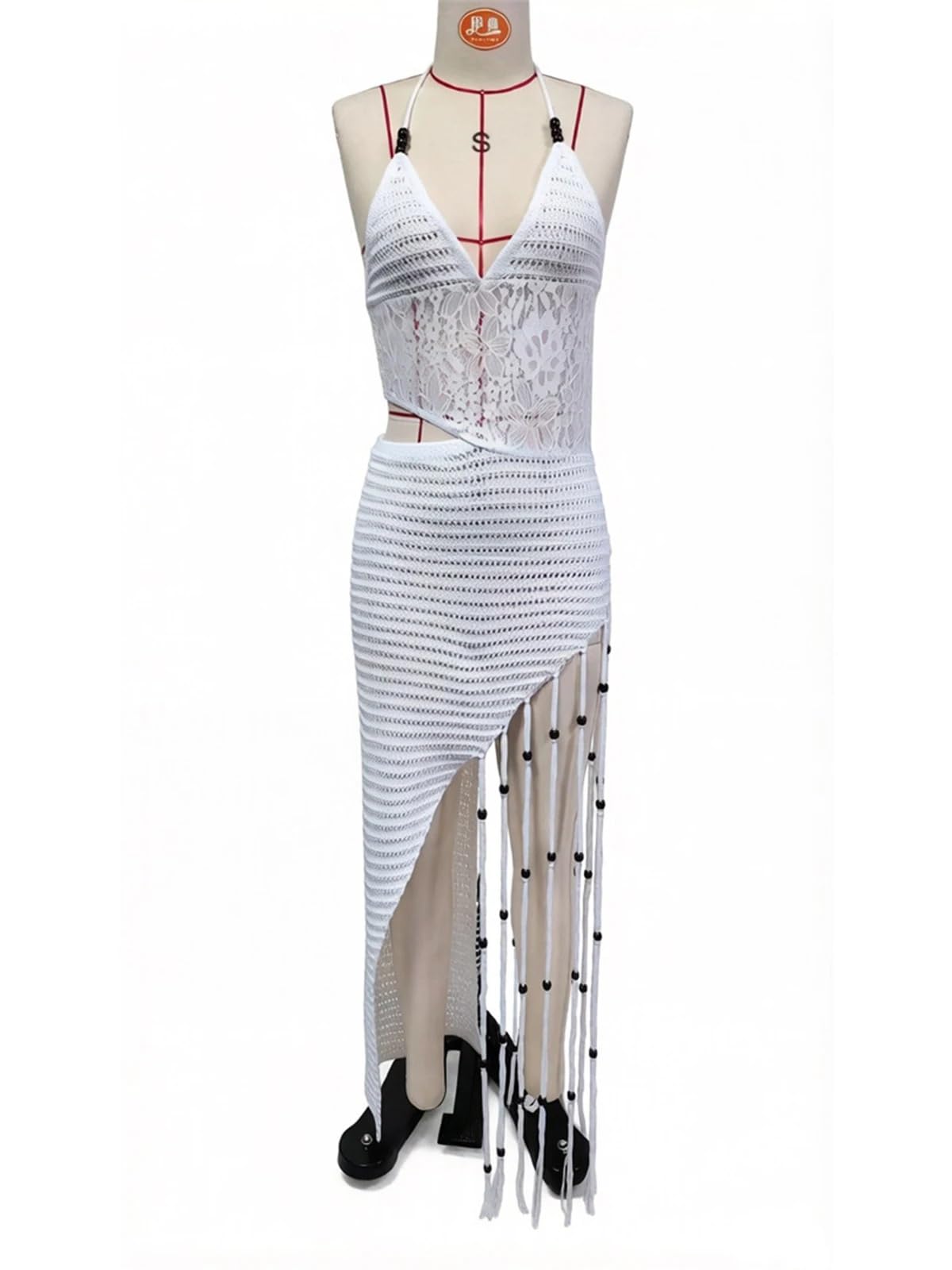 Vestido Playero for Mujer, Ropa de Playa, Túnica Punto asimétrica con Cuello Halter y borlas for para Las Vacaciones