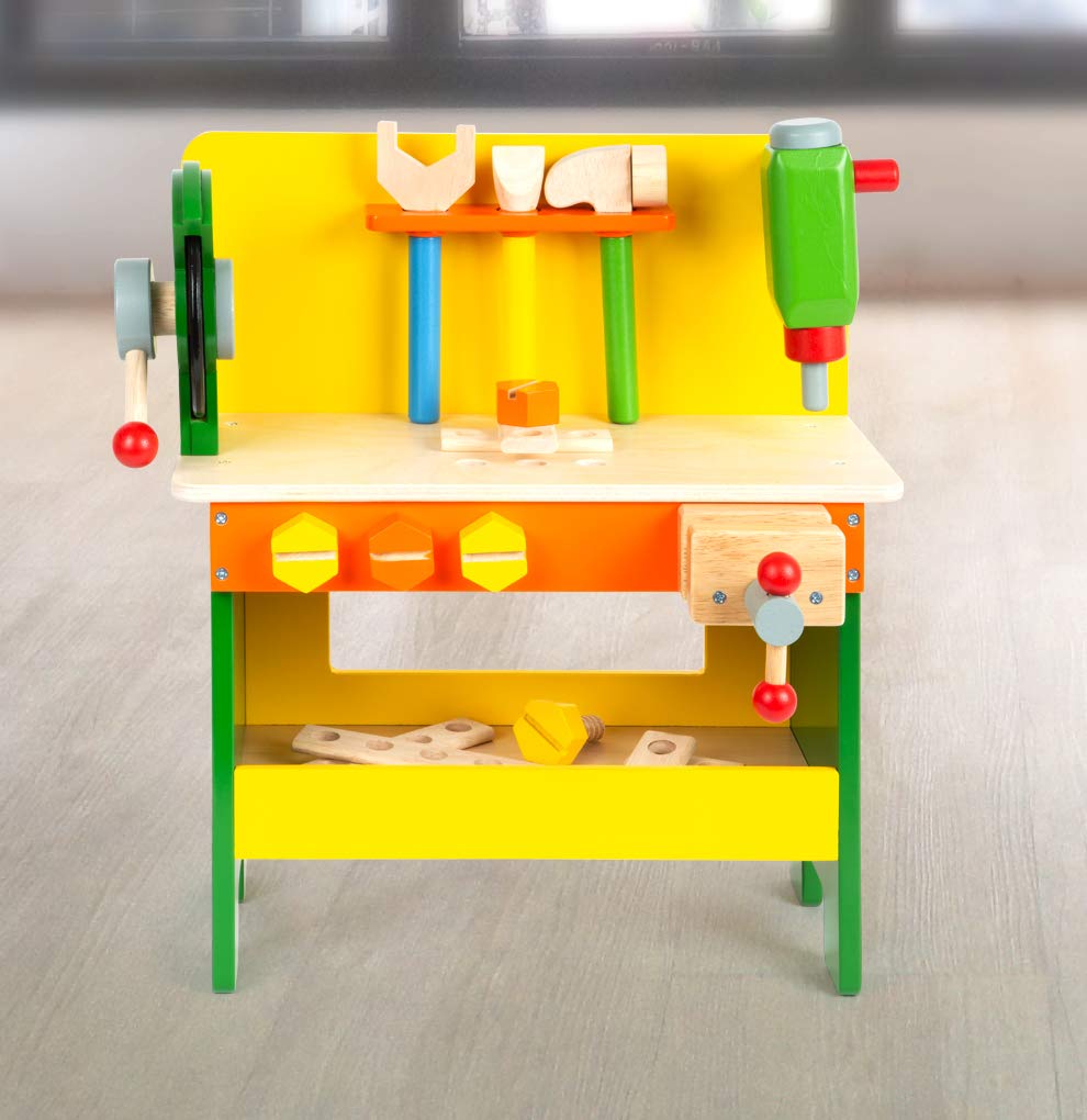 Small Foot 1538 Etabli "Christian" en bois, jouets en bois avec vis, écrous et planches perforées, à partir de 3 ans