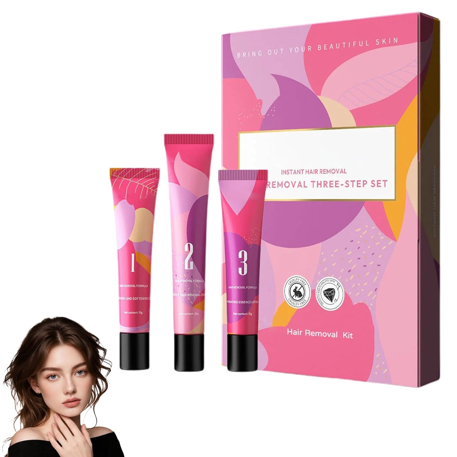 Crema depilatoria Aurlux per il viso, kit trilogia depilatoria con crema, gel levigante e lozione idratante, formula delicata per tutti i tipi di pelle,1PCS