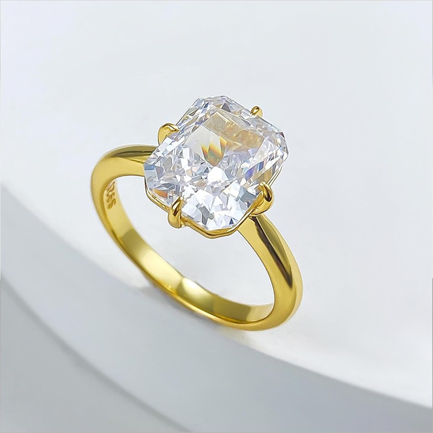 Radiant Cut 4CT Solitaire Engagement Ring for Women, 18k White/Yellow Gold Plated Wedding Promise Band, D Color VVS1 Clarity Simulated Diamond Anniversary Ring