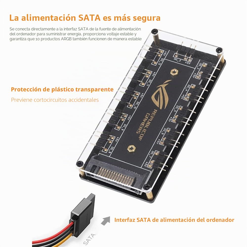 Para ASUS AURA SYNC RGB ARGB divisor de 10 Hub, cable de extensión de alimentación SATA adaptador ARGB RGBW Cable 5V 3 pines tira de luz LED PC ventilador RGB enfriador