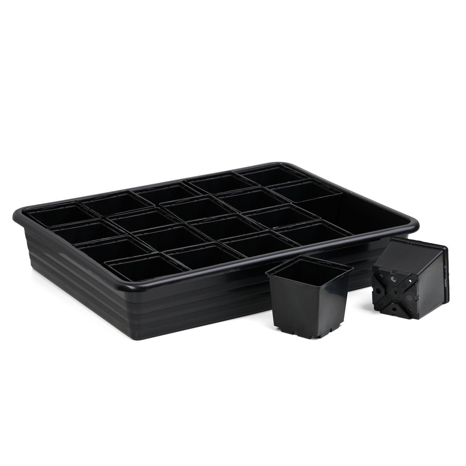 Zestaw do uprawy, 20 x (6 x 6) doniczki z podstawkami, miska do uprawy 33 x 25,8 x 6 cm – miska na nasiona na sadzonki i młode rośliny (10 sztuk)