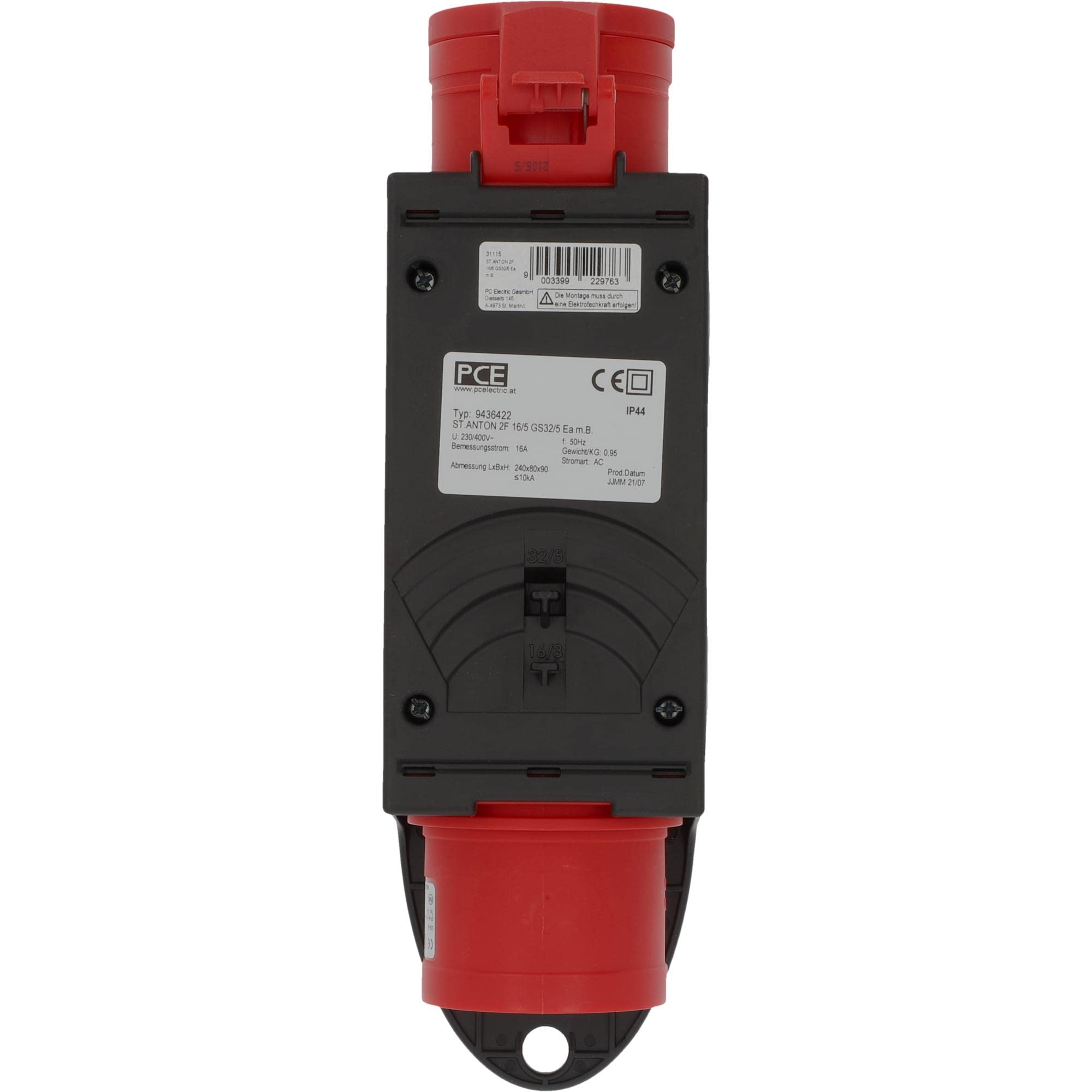 PCE CEE-Mobil-Verteiler 1xCEE 32/16A abgesichert, mit Bügel