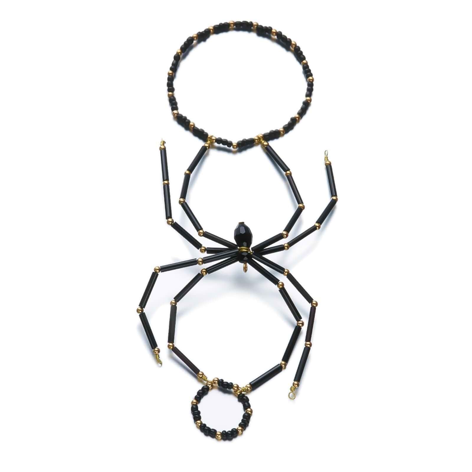 xuzhiyuan Halloween Spider Hand Chain Bracelet Beaded Spider Bracelet with Ring Gothic Cosplay Hand Harness Jewelry for Women
