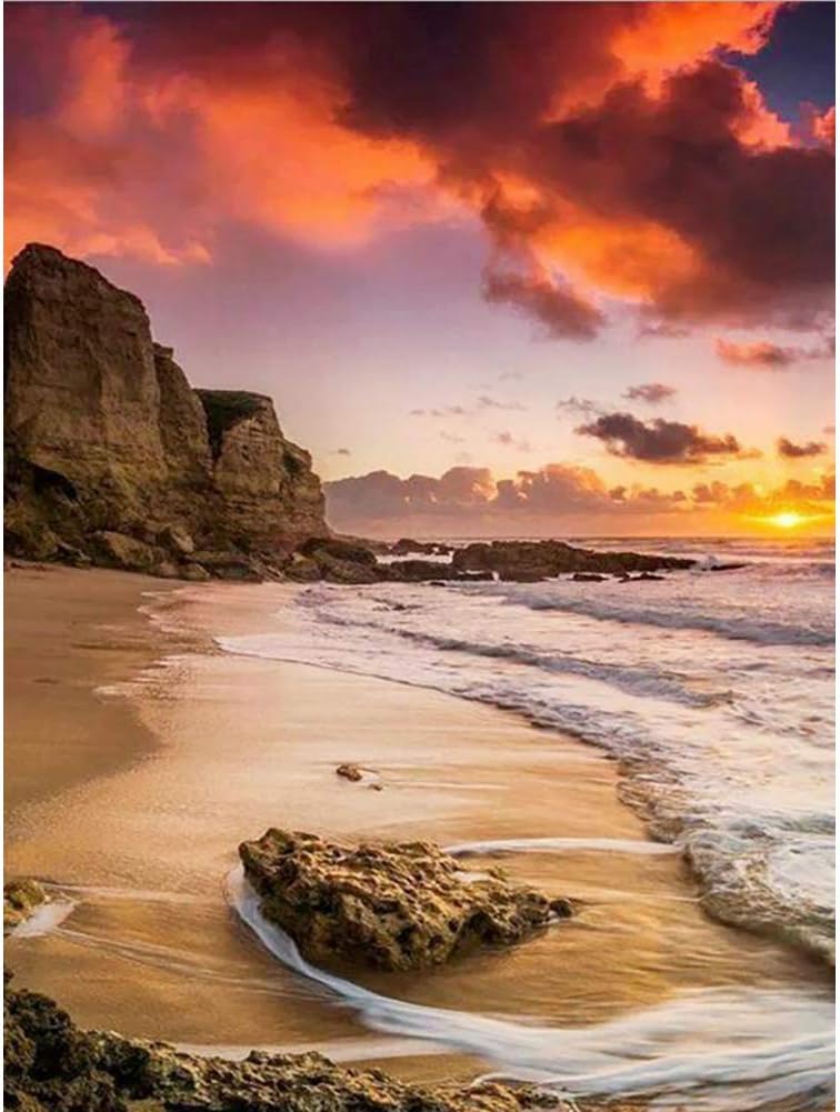 Diamond Painting Kits for Adults 5D Diamond Art Kits for Adults Clearance Beginners DIY Round Full Drill Diamond Dotz Painting by Number Sunset Beach Pictures Art for Home Wall Decor 14x18inch