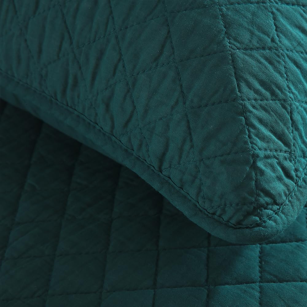 Cotton King Quilt Bedding Sets, 3 Pieces Reversible Lightweight Coverlets Comforters Bedspreads for All Seasons, Geometric Stitching Pattern, Turquoise Green - Image 7