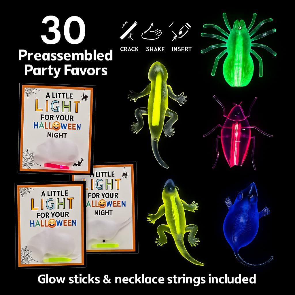 Squish & Glow Night Pack | Halloween Squishies, Glow Critters – Non-Candy Sensory Toys for Kids – Party Favors, Trick-or-Treat, Classroom Gifts