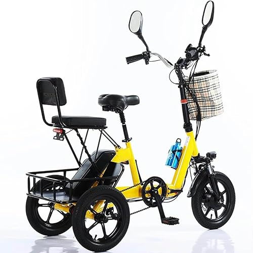 Miniatura 2 de CNAOHGHN Triciclo eléctrico plegable para adultos, motor de 350 W, 14 pulgadas pequeña bicicleta eléctrica de 3 ruedas con cesta trasera para
