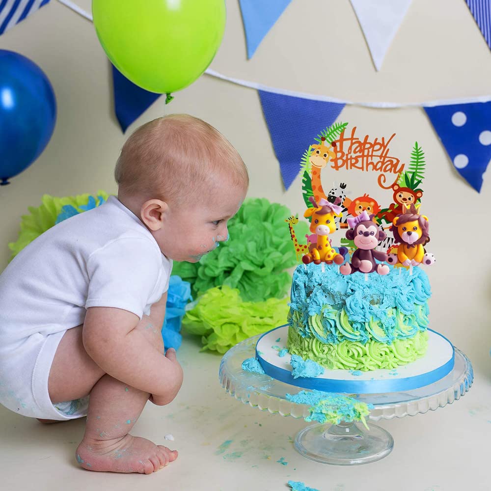 Set Di Decorazioni Per Torta Animali Giungla – 25 Pezzi 3D, Cake Topper Con Leone, Elefante, Scimmia, Giraffa E Palline