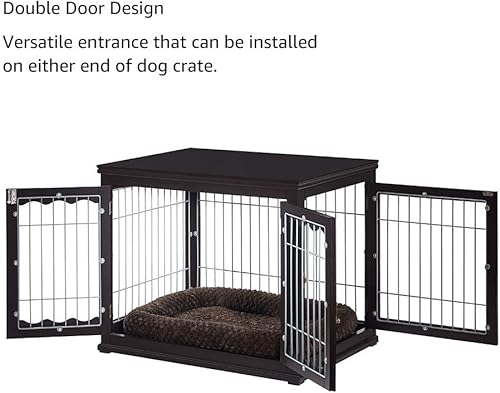 Miniatura 5 de unipaws - Mesa auxiliar con cojín para mascotas, alambre de madera para perros con puertas dobles, diseño moderno, caja de tamaño mediano y grande,