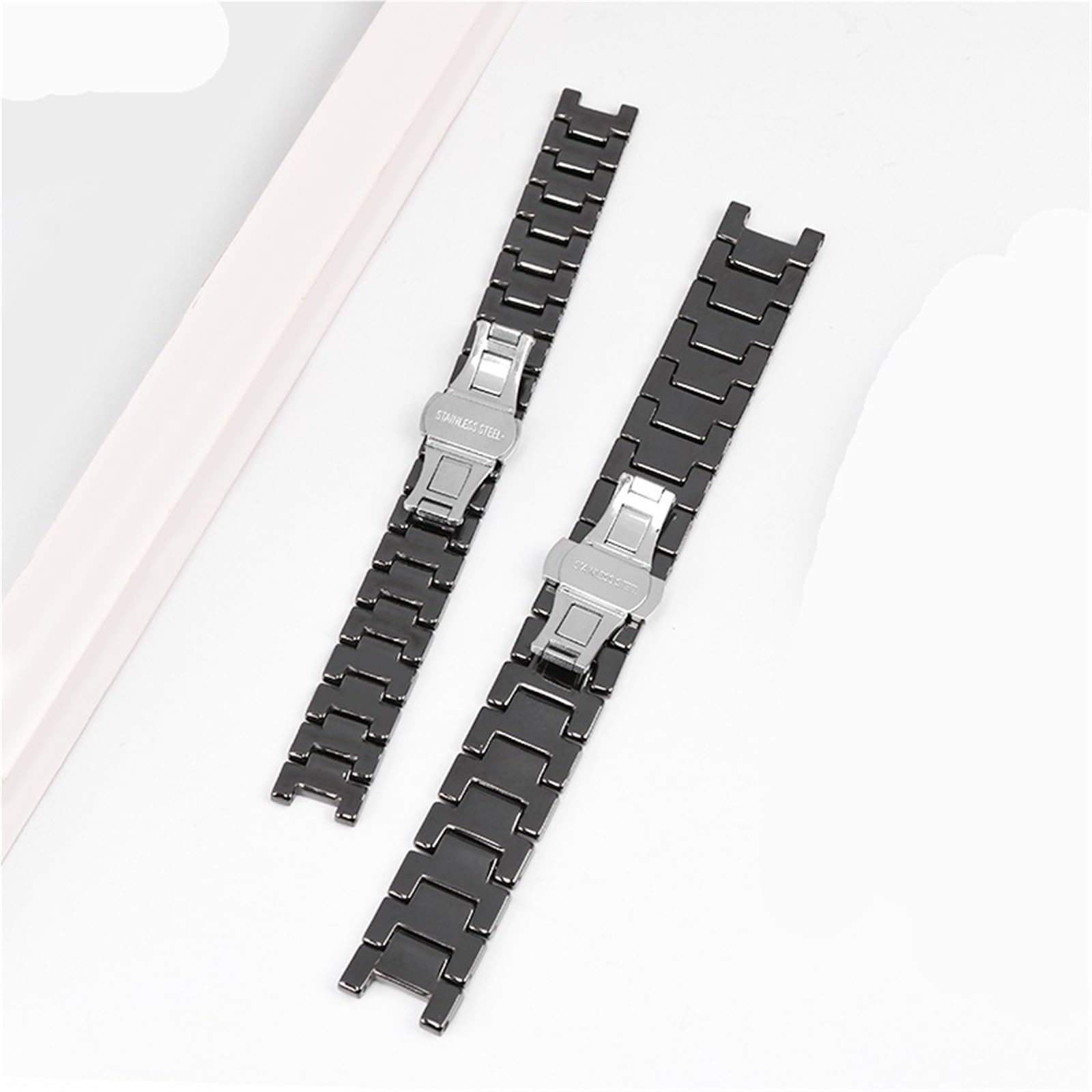 Correa de Reloj de cerámica cóncava de 20 x 11 mm, 18 x 10 mm y 16 x 8 mm para Hombre y Mujer (Negro, 16,9 mm)