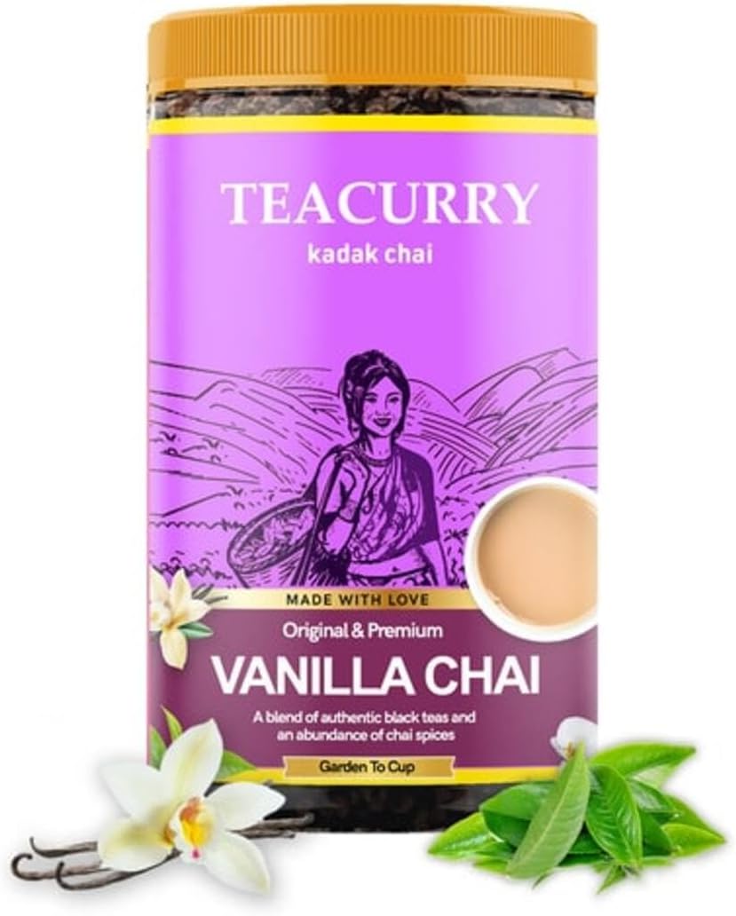 TEACURRYVanilla Chai (100 Grams, 50 Cups) - Vanilla blended with Assam Black Tea - 100% Natural Flavoured Tea with Real Ingredients | Refreshing & Tasteful Vanilla Flavor Chai Tea