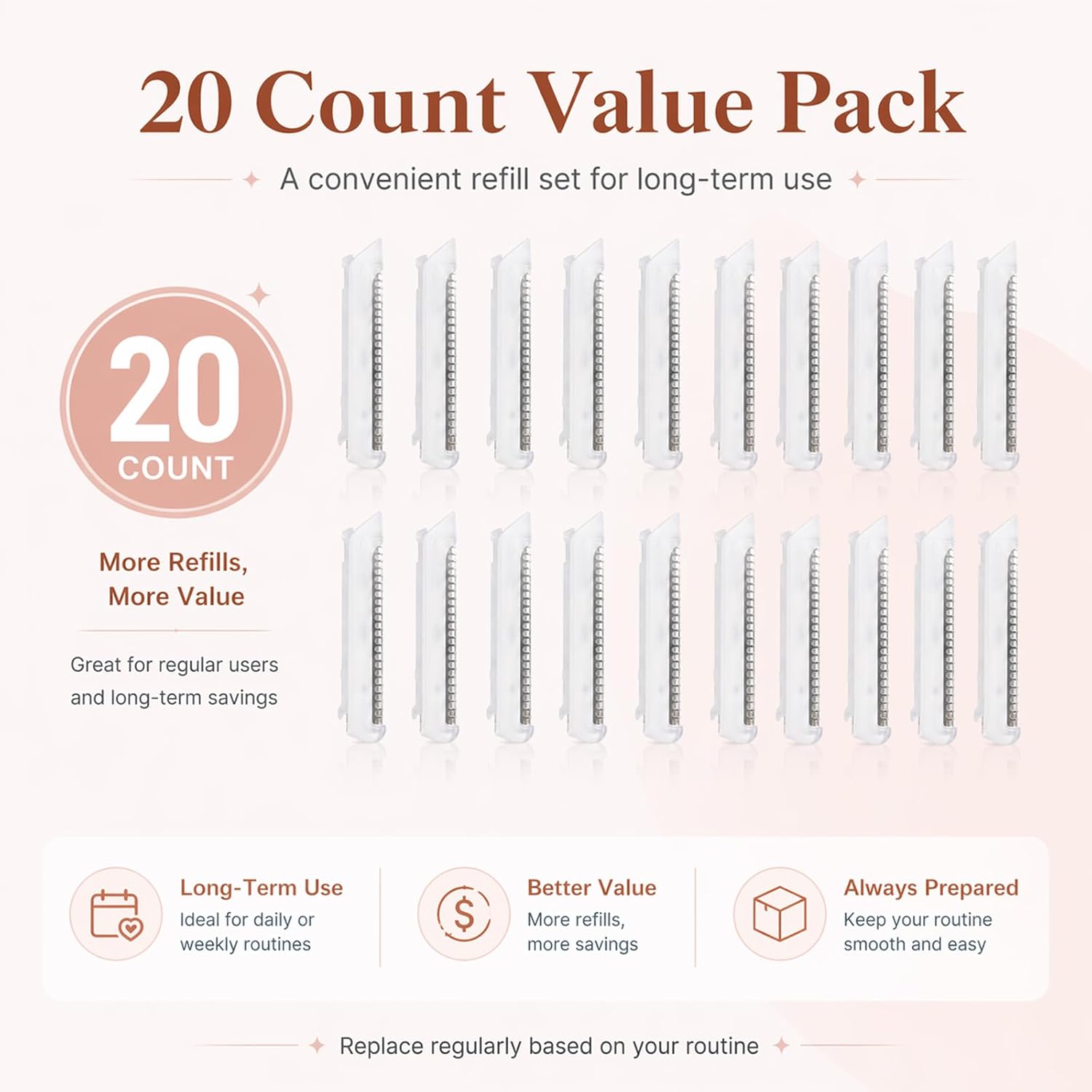 20-Pack Replacement Blades Compatible with Finishing Touch Flawless Dermaplane Glo, Facial Exfoliator & Peach Fuzz Hair Remover Tool Refills, Stainless Steel