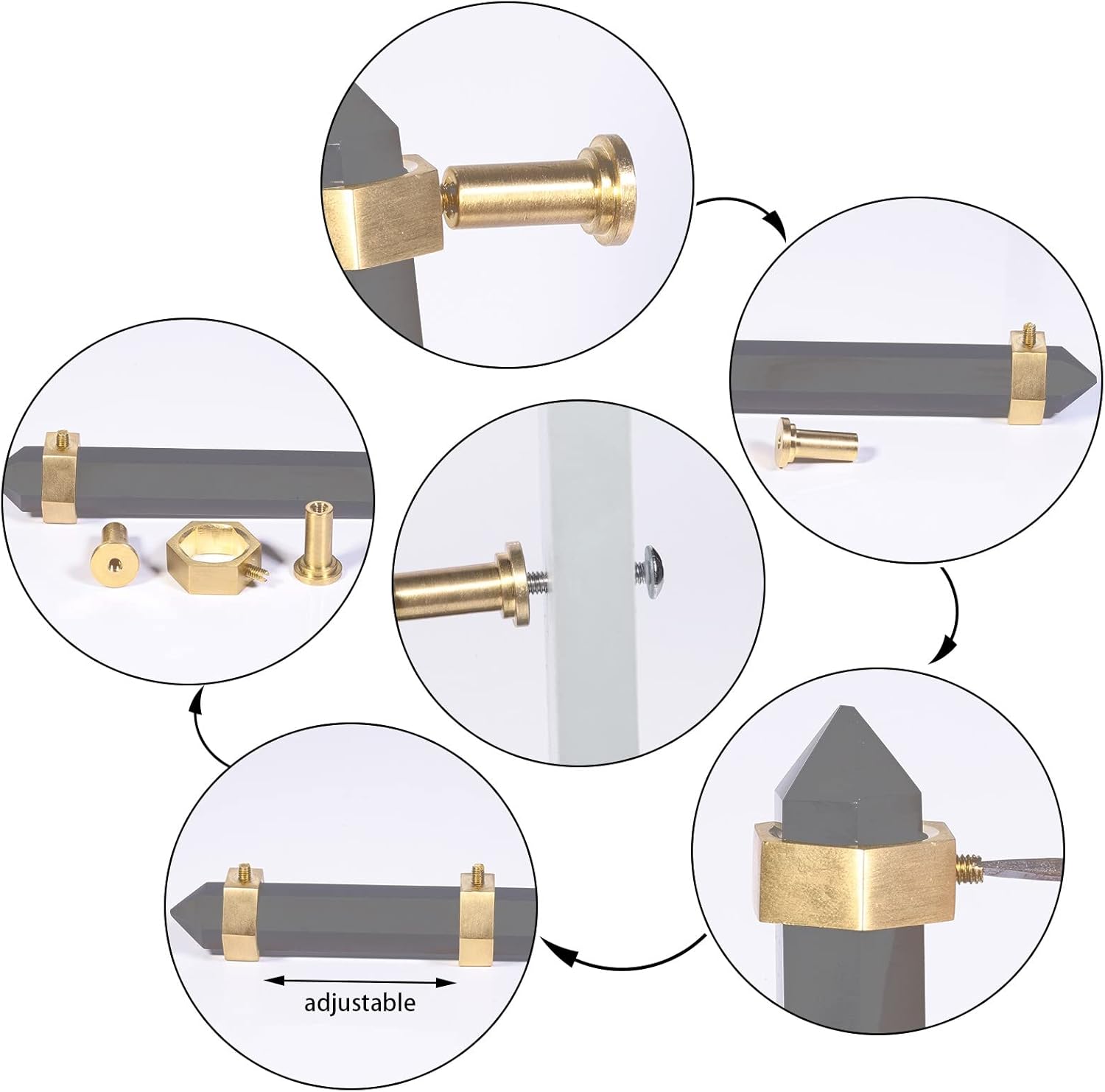 SUNYIK Pack of 2 Rock Quartz Faceted Crystal Point Cabinet Knob with Screws, Hexagonal Double Point Stone Kitchen Cabinet Handle Dresser Hardware Decor, Brass Handle