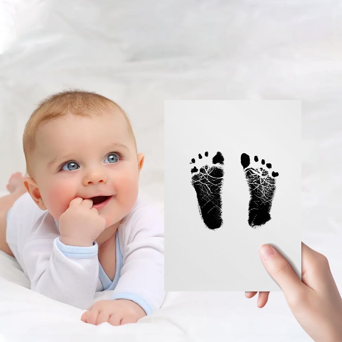 Premium Inkless Monthly Milestone Cards Kit - Elegant Baby Hand and Footprint Keepsake Set with 6 Luxurious Cards, 4 Inkless Towelette - Non Toxic and Safe (Black)