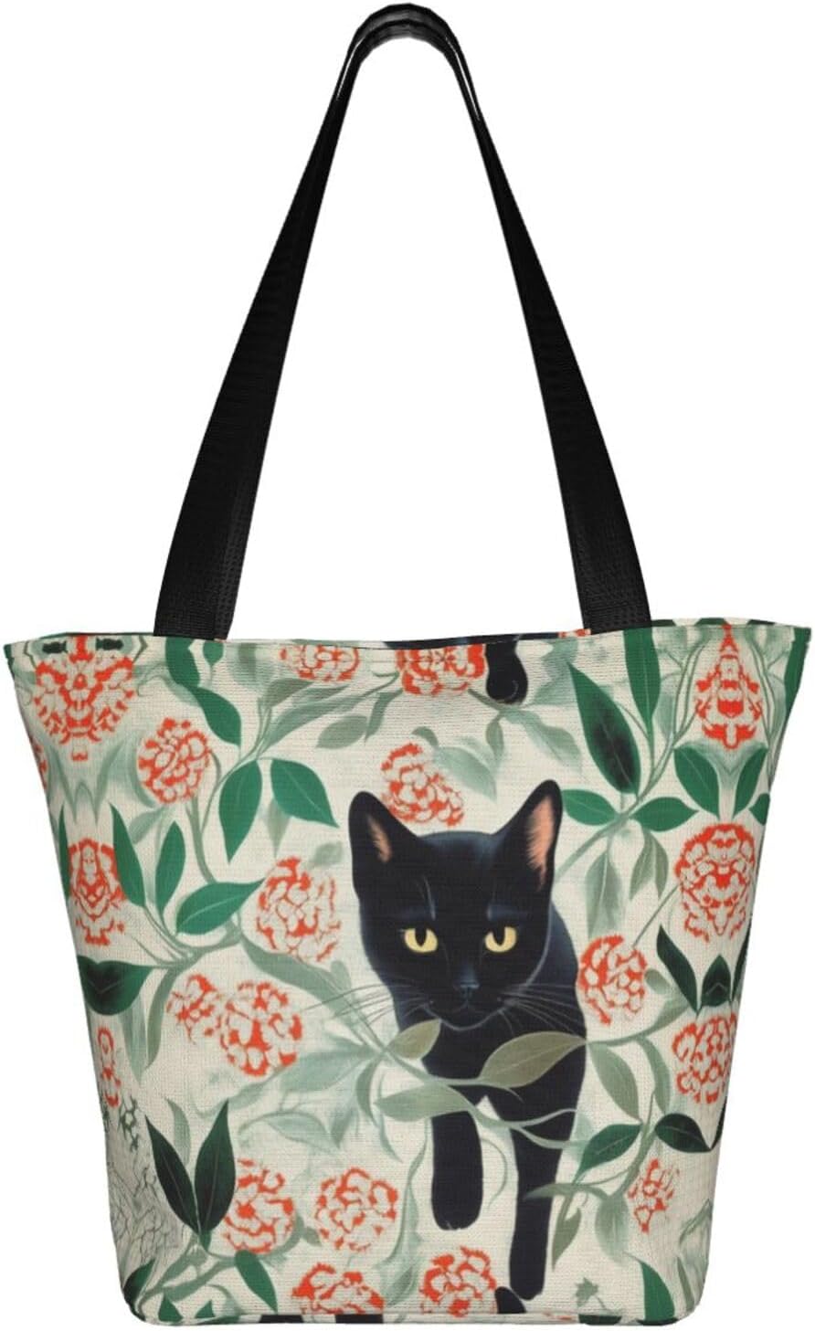 Cartoon Cat Print Comfortable Summer Shoulder Bag Canvas Tote Travel Beach Hiking Shopping Weekend