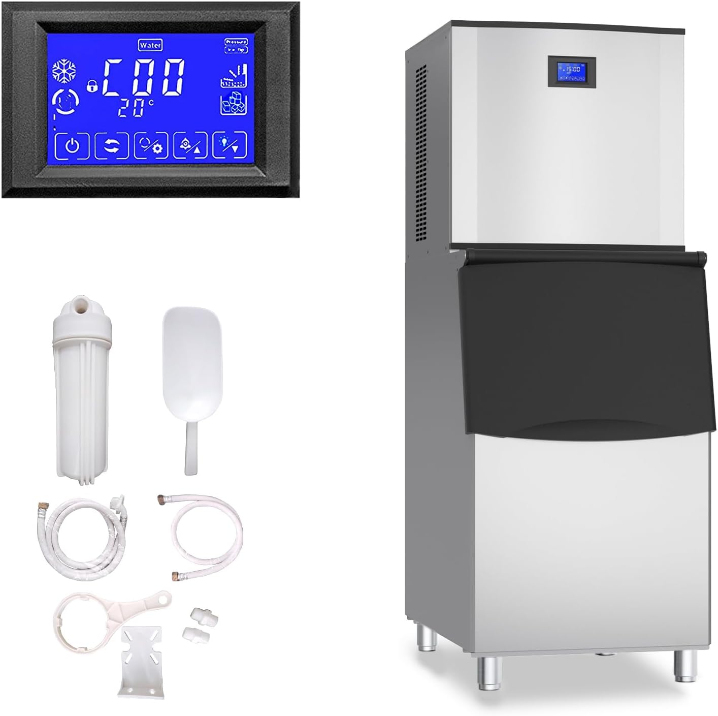 XPW Commercial Ice Maker Machine - 550LBS/24H with 350LBS Bin 110V 1200W Ultra Strong Compressor Stainless Steel Construction Fully Automatic Operation Perfect for Bar Restaurants and Business