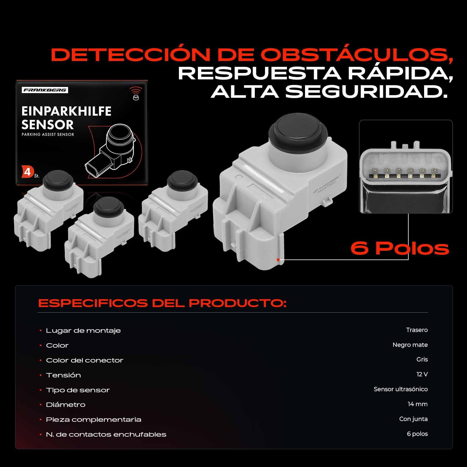 Frankberg 4x Sensor de aparcamiento PDC Trasera Compatible con iX35 EL ELH LM 1.6L-2.4L 2009-2015 Replace# 95720OU00 | Compatible con: iX35 EL ELH LM