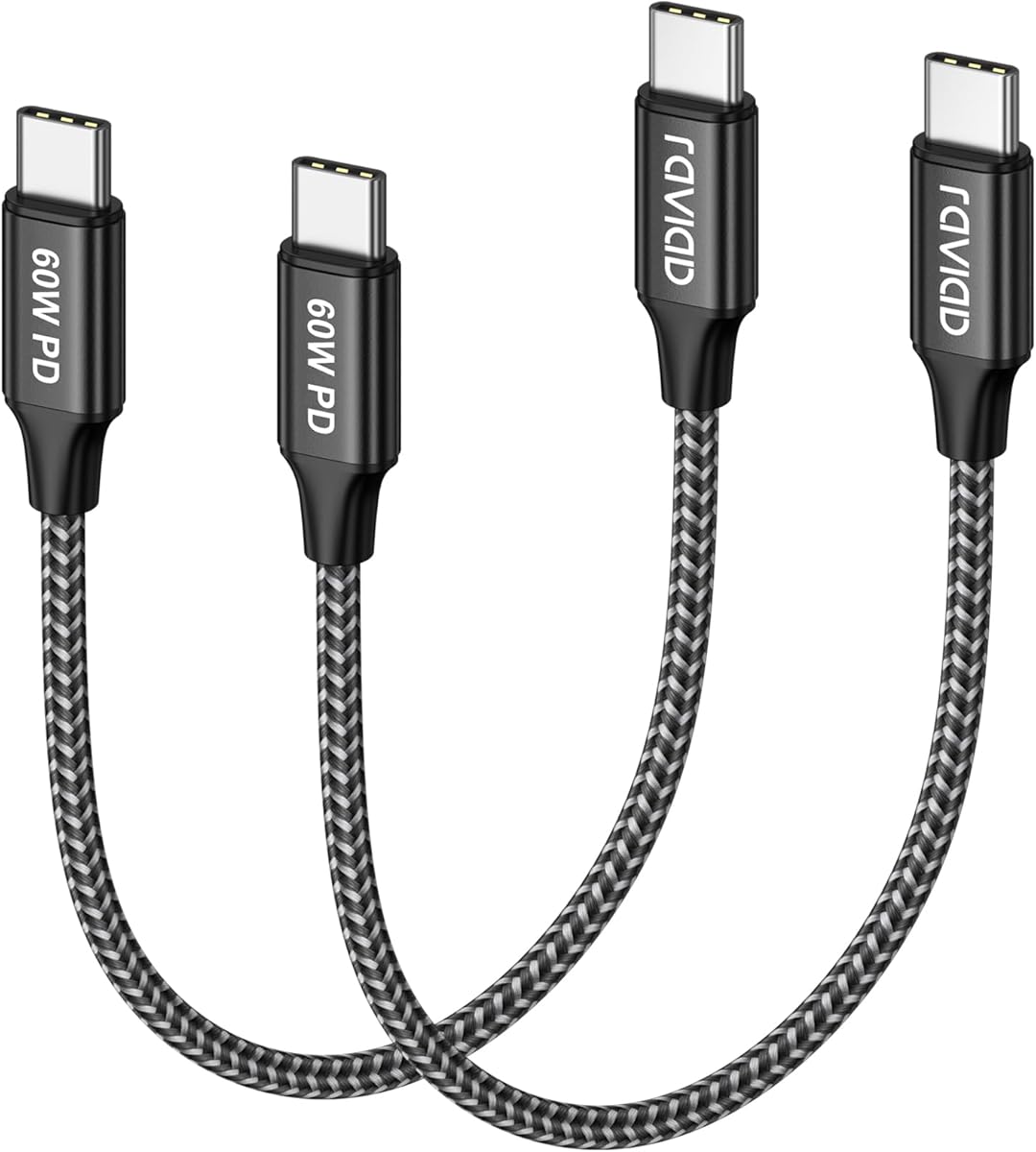 RAVIAD USB C to USB C Cable Short, [2Pack 50CM] 60W 20V/3A PD Fast Charging Data Cable Lead Compatible with iPhone 16 15, Samsung Galaxy S23/S22/S21, Huawei Mate 60 Pro, MacBook Pro/Air, Pixel - Black
