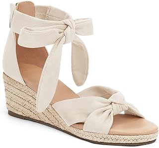 Womens Espadrilles Wedge Sandals Back Zipper Closure Open Toe Platform Ankle Strap Summer Dress Shoes with Bow