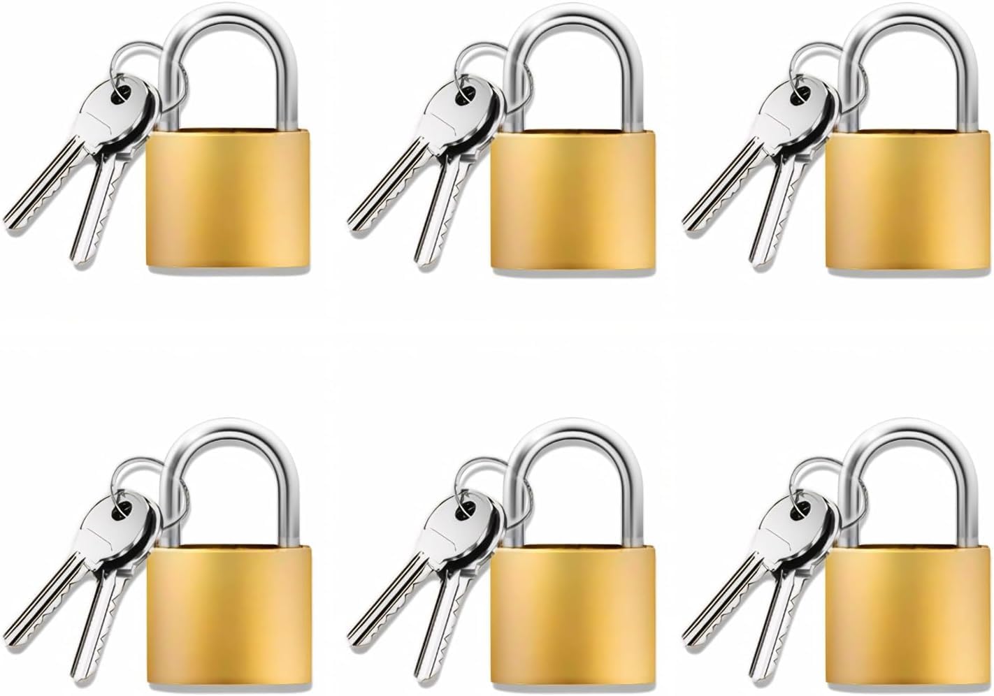 Small Brass Padlocks with Keys, 20mm Luggage Locks, 6 Pack, for Gym Locker, School, Travel