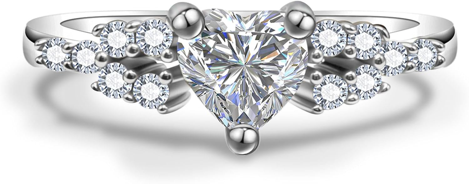 Moissanite Wedding Band for Women 925 Sterling Silver 1ct D Color VVS1 Wedding Rings Lab Created Half Eternity Anniversary Rings for Her 18K White Gold Plated Size 6-8