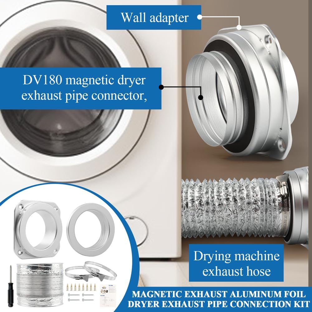 Magnetic Dryer Vent Coupling Connector Kit,Dryer Vent Connector Set Aluminum Alloy,Quick Connect,Easy to Install,Installation Accessories Including a 3.3ft 4" Duct and 2pcs Clamps