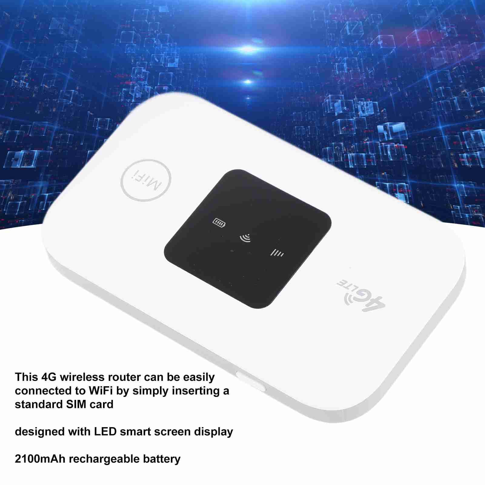 aqxreight Router WiFi 4G Slot per Scheda SIM da 150 Mbps Supporto per 10 Dispositivi Batteria da 2100 MAh Modem WiFi USB 4G LTE per Accesso Veloce a Casa, Viaggi in Ufficio Accesso da 3G Principale