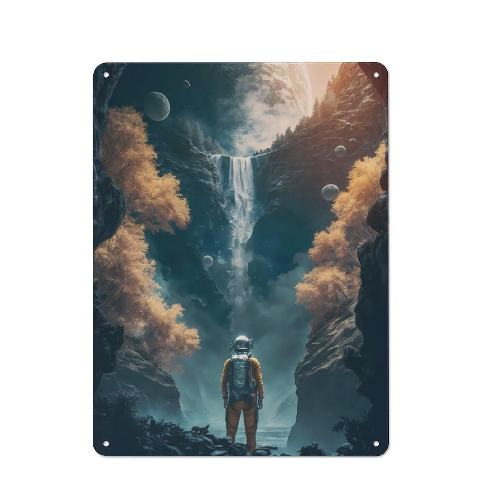 Bistro Style Waterfall Astronaut Space Tin Wall Sign 40x30cm, Shop Wall Decor for Takeaway, Bar, Kitchen Or Counter Area