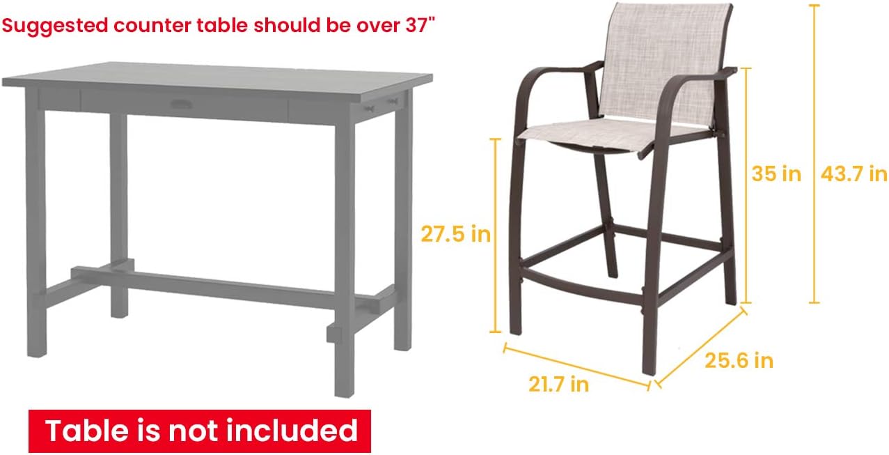 Crestlive Products Counter Height Bar Stools All Weather Patio Furniture with Heavy Duty Aluminum Frame in Antique Brown Finish for Outdoor Indoor, 2 PCS Set, 27.5'' Seat Height (Brown) : Patio, Lawn & Garden
