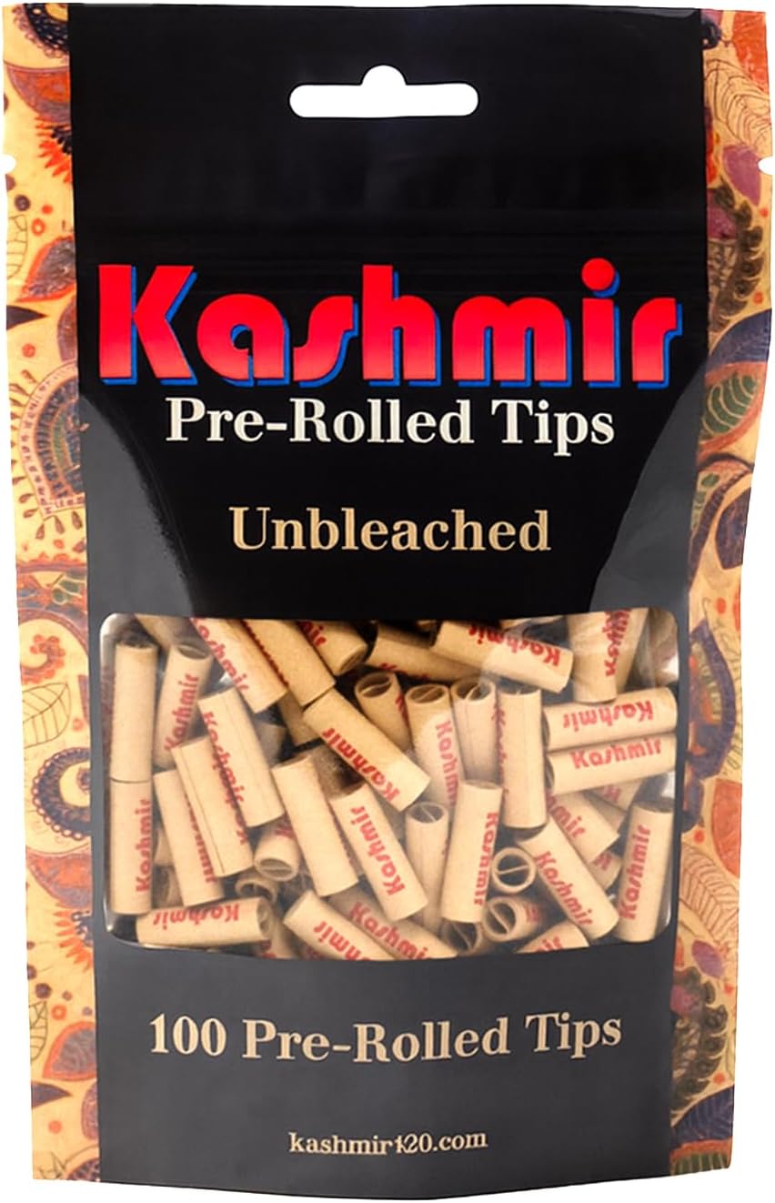 Kashmir Filter Tips For Rolling Papers – 2000 Pre Rolled Tips (20 Bags X 100 Tips) | Natural Paper Cigarette Filter Tips | Unbleached Cone Rolling Paper Tips For RYO Easy Rolling Tips