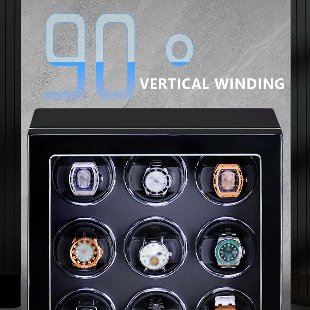 Relojero Automatico, Caja Relojes Automáticos Enrollado Vertical de 90° 3 Winding Slots | Desbloqueo Mediante Huella Dactilar Control Mediante Pantalla Táctil Iluminación Ambiental Ultrasilencioso <10 Db